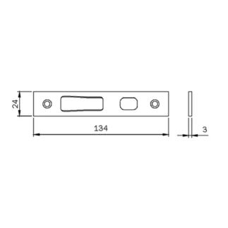 Gâche plate haute/basse Multiblindo ISEO pour penes crochet - Inox - 24x3x134 mm - 038095