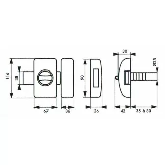 Verrou universel à bouton THIRARD cylindre languette HG5 + 3 clés - Argent - 00080471