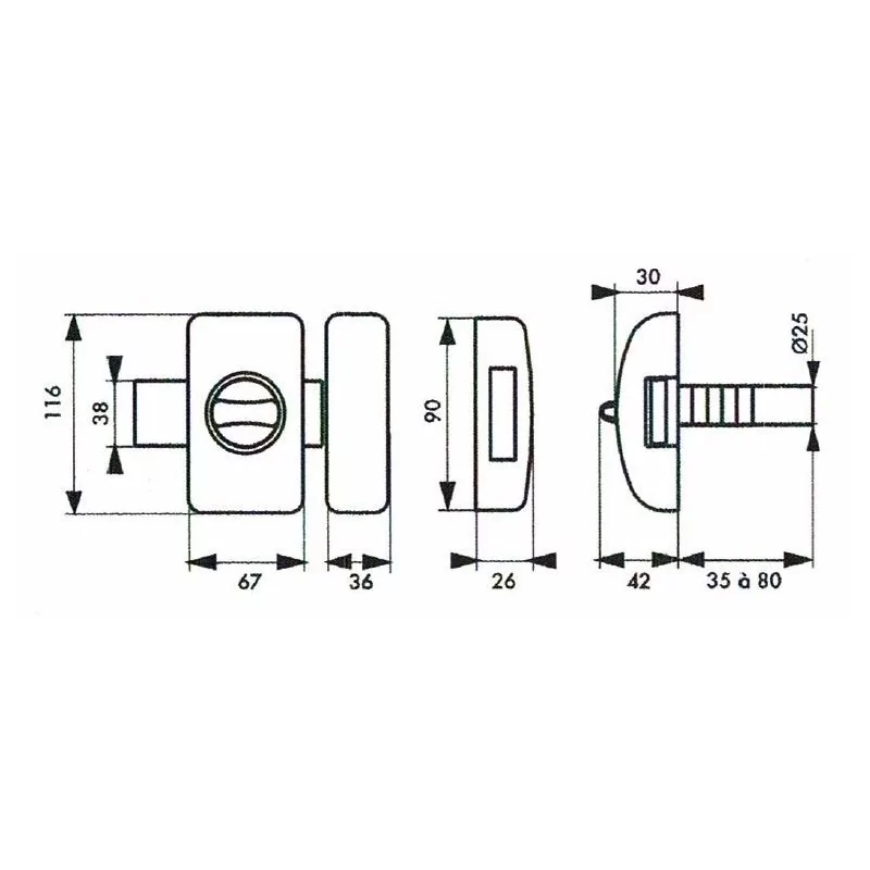 Verrou universel à bouton THIRARD cylindre languette HG5 + 3 clés - Argent - 00080471