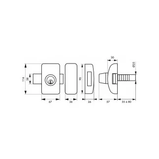 Verrou universel THIRARD double cylindre languette HG5 + 3 clés - Argent - 00080475