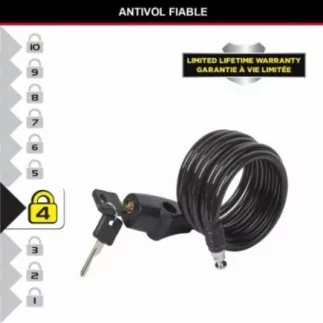 Câble antivol à clé MASTERLOCK L1,8 m et x 8 mm de diamètre - noir - 8126EURDPRO